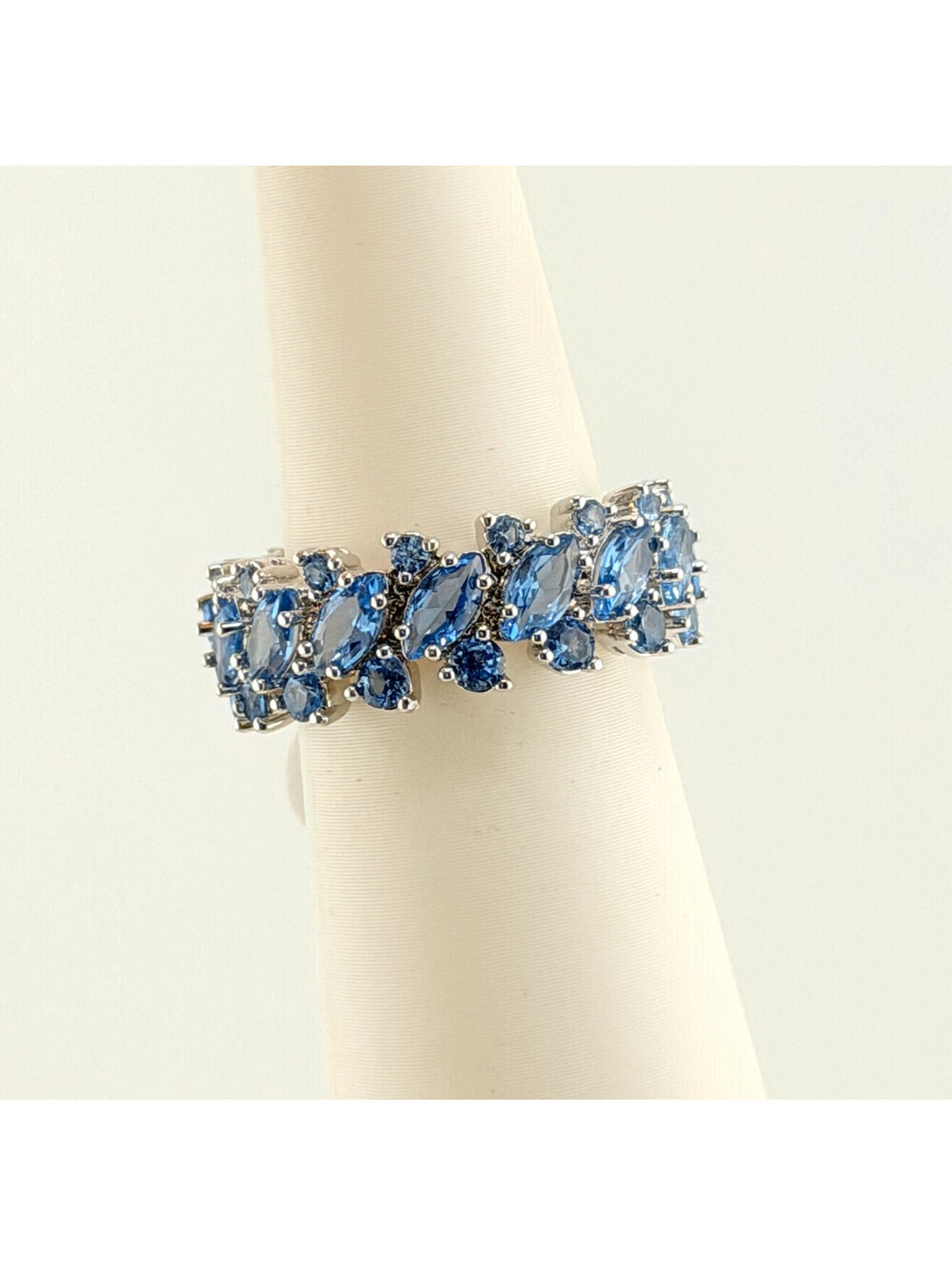 Bomb Party Ring Sz 9 RBP7246 “She Inspires” Aquamarine CZ on Rhodium